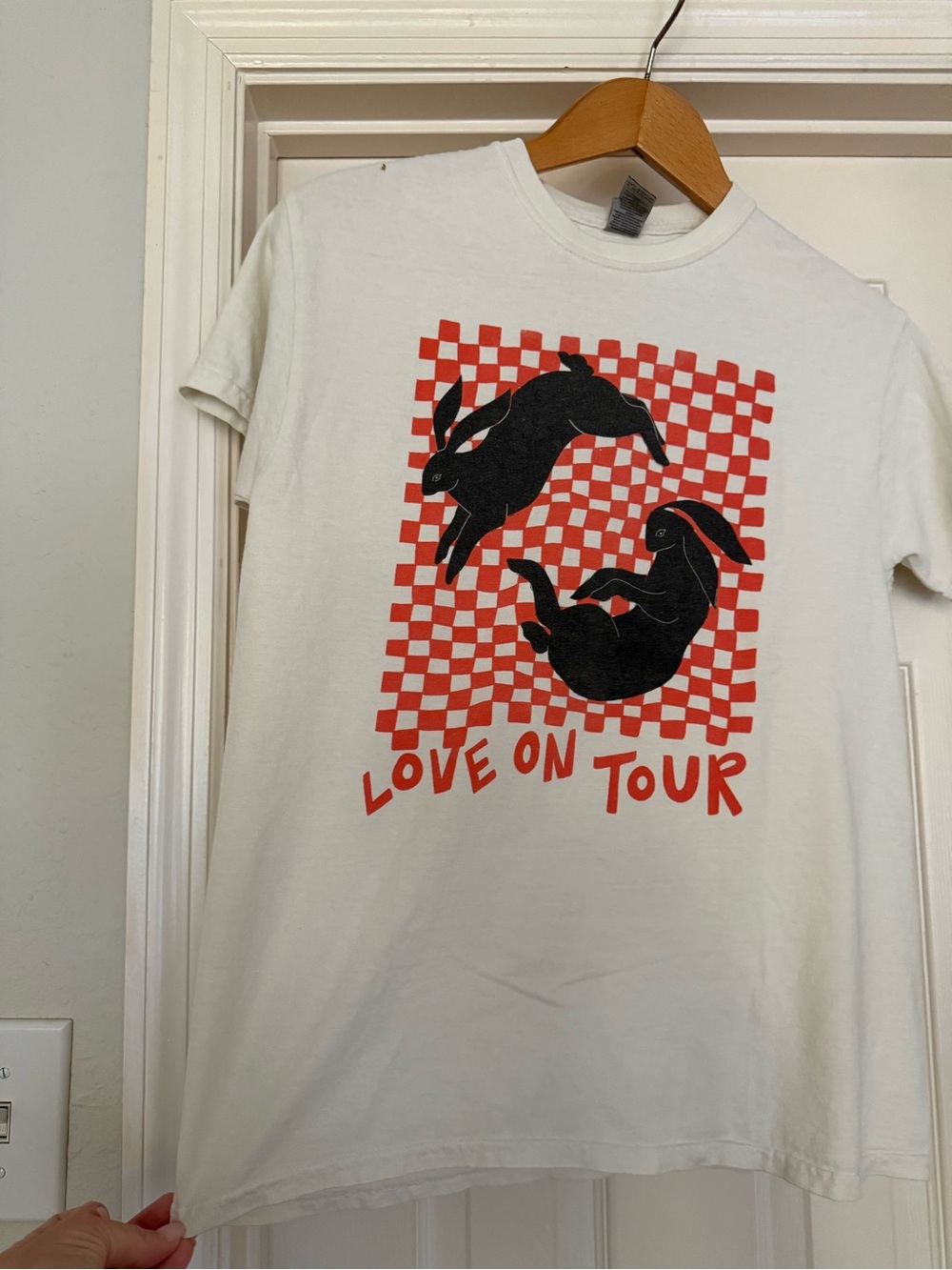 Harry styles love on tour Tee with Red Checkerboard & Black Rabbit Print